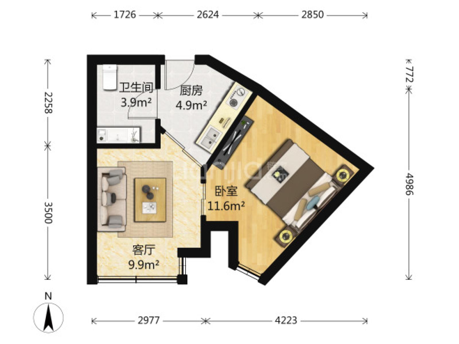 托乐嘉单身公寓 1室1厅 36平