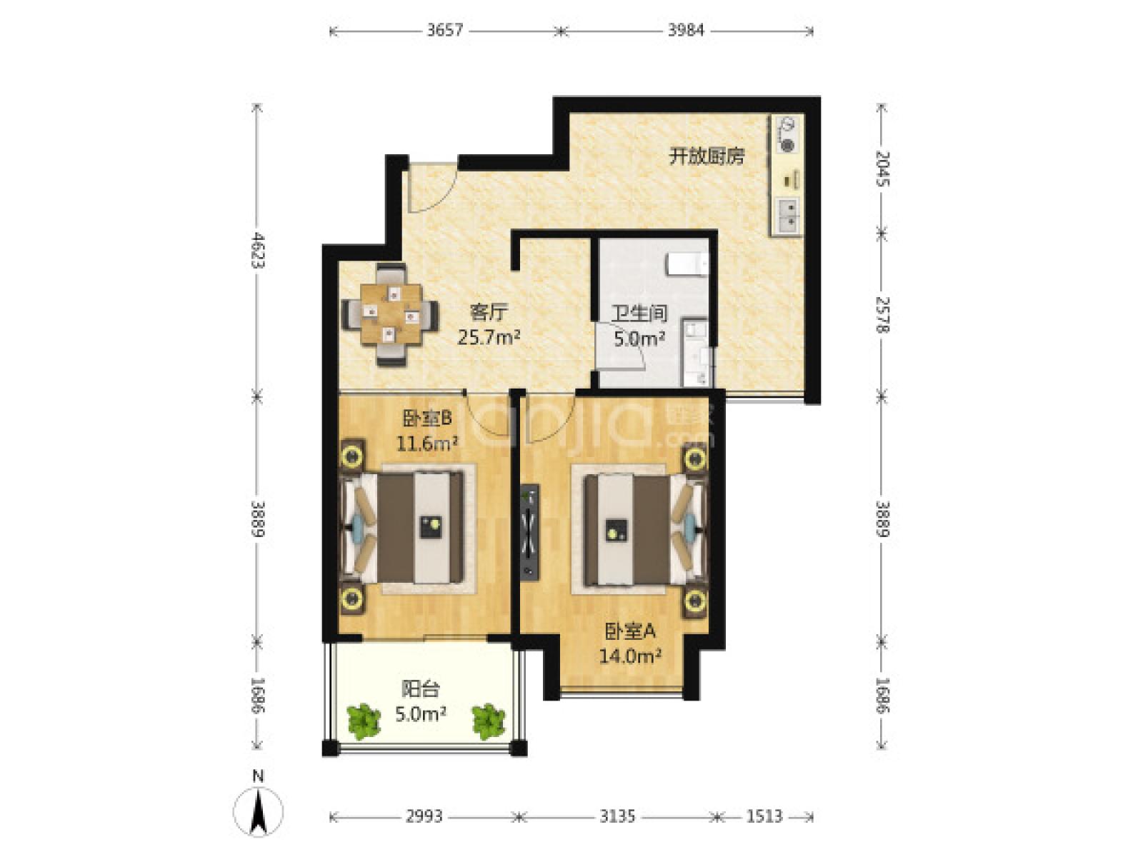 建邺区奥体拉德芳斯2室1厅户型图